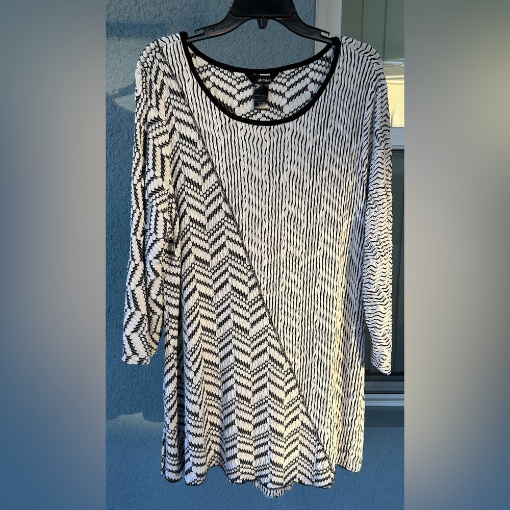 Ali Miles Stretchy Mixed Print 3/4 Sleeves Tunic Top Size 2X Artsy lightweight